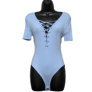 NWOT Forever 21+ 0X Light Blue Ribbed Stretchy Bodysuit